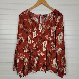 Torrid Burnt Orange Floral Smocked Long Sleeve Top 4X